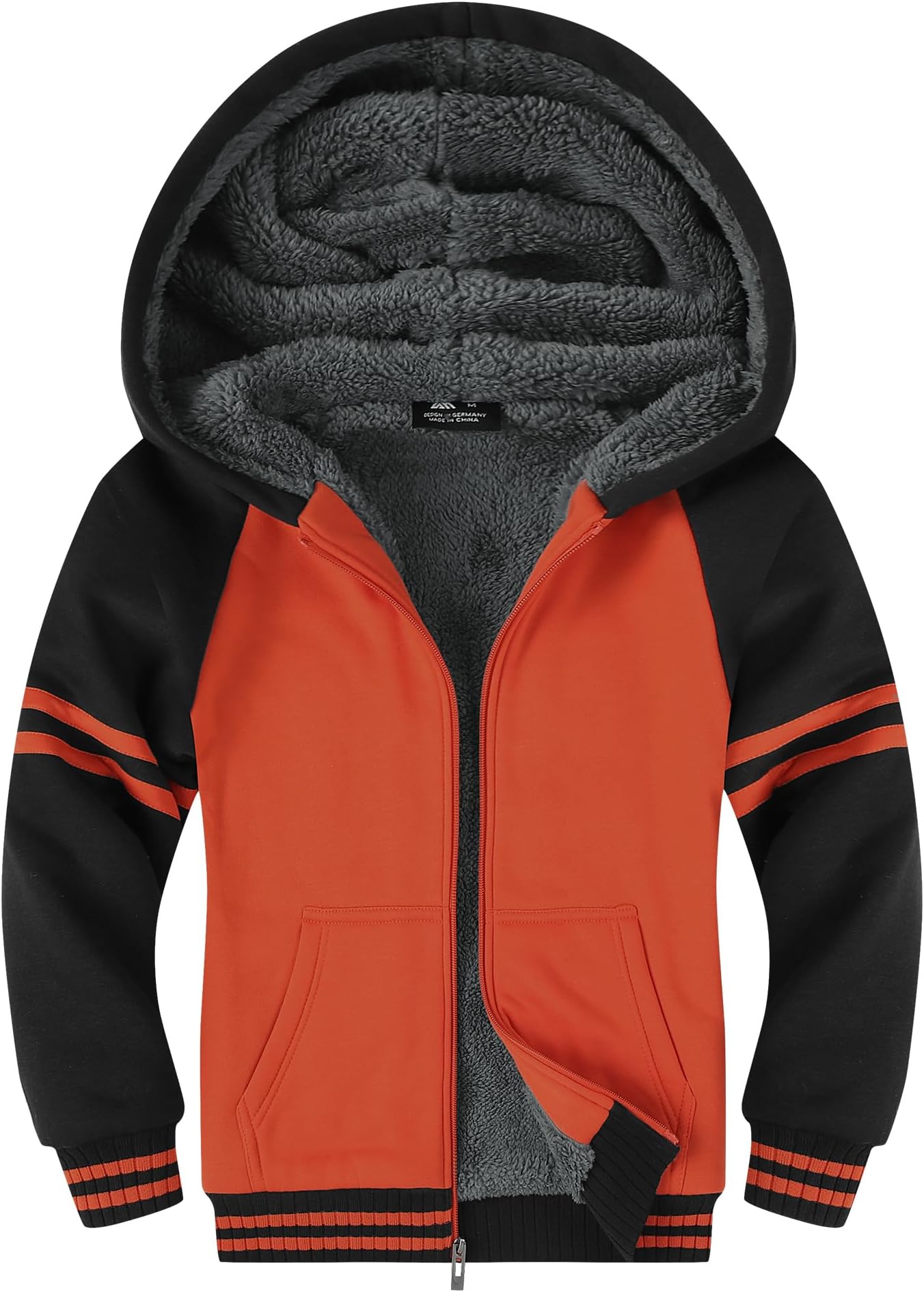 SWISSWELL Hooded Jacket for Boys Full Zip Ultra Soft Sherpa Fleece Hoodie Sweatshirt for Kids School Hooded Outerwear