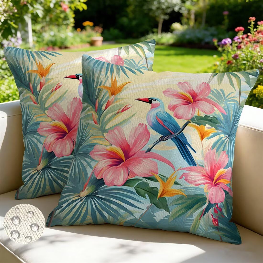 Housses de coussin oiseaux 60x60 imperméables pour décorer le salon de jardin