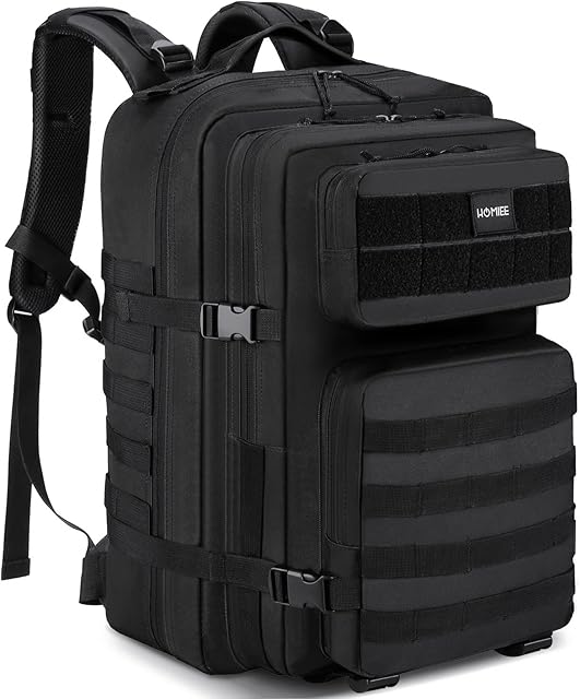 HOMIEE 45L Military Tactical Backpack Molle Army Assault Pack 3 Day Bug Out Bag Large Capacity Survival Daypack, Camouflage Hiking Trekking Camping Fishing Hunting Travel Rucksack