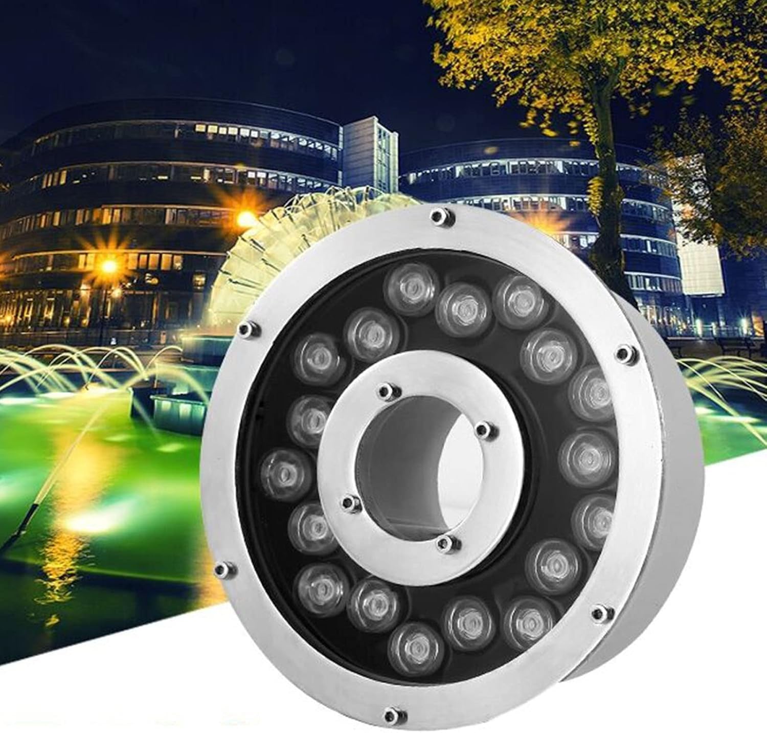 Warm White Submersible LED Fountain Lights, LED Ring Underwater Lights, IP68 Waterproof Medium Hole Landscape Spotlight(12V,18W)