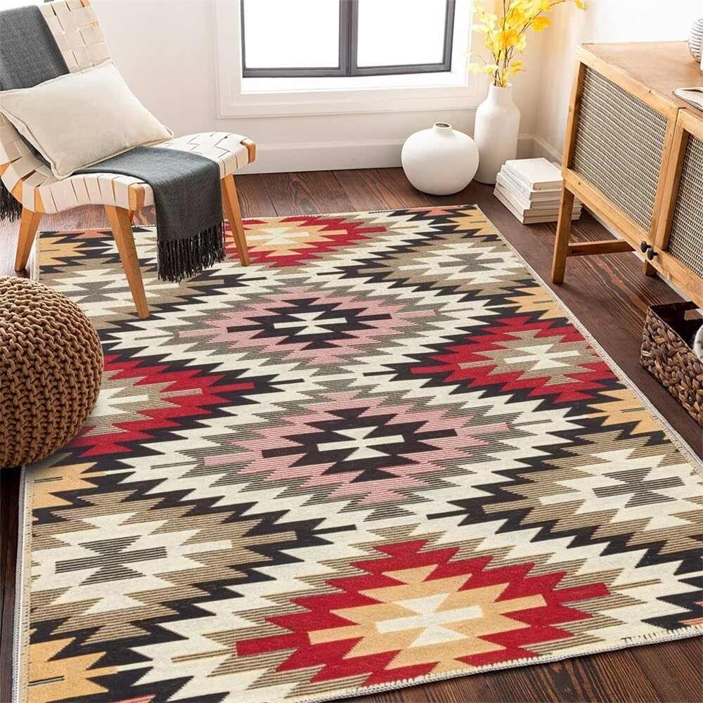 Tapis de couloir long rouge antidérapant style rétro pour entrée