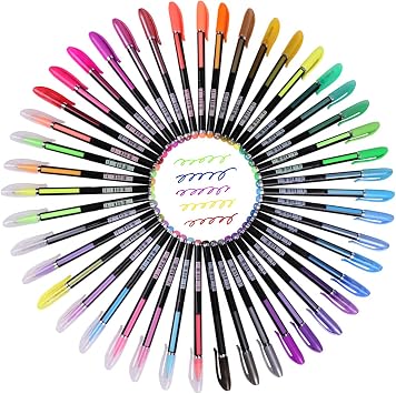 Lemical 48pcs Gel Ink Pens - 4 Types 12 Pastel, 12 Neon, 12 Metallic, 12 Glitter Colors Drawing Pens for Greeting Cards, Coloring Books, Office Art