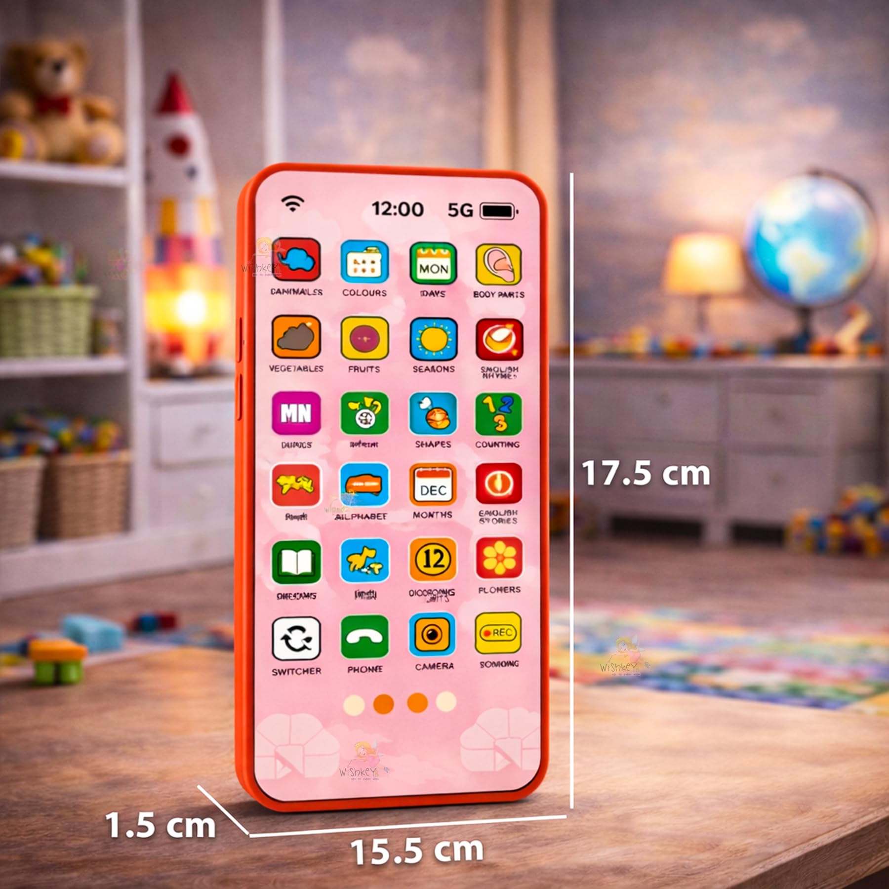 Wishkey Edu Phone for Kids Unicorn Theme 28 Functions Rechargeable USB Cable Not Included Learning Mobile Toy with 22 Features English & Hindi Language Toddler Learning Phone for Boys & Girls Age 2+ 1
