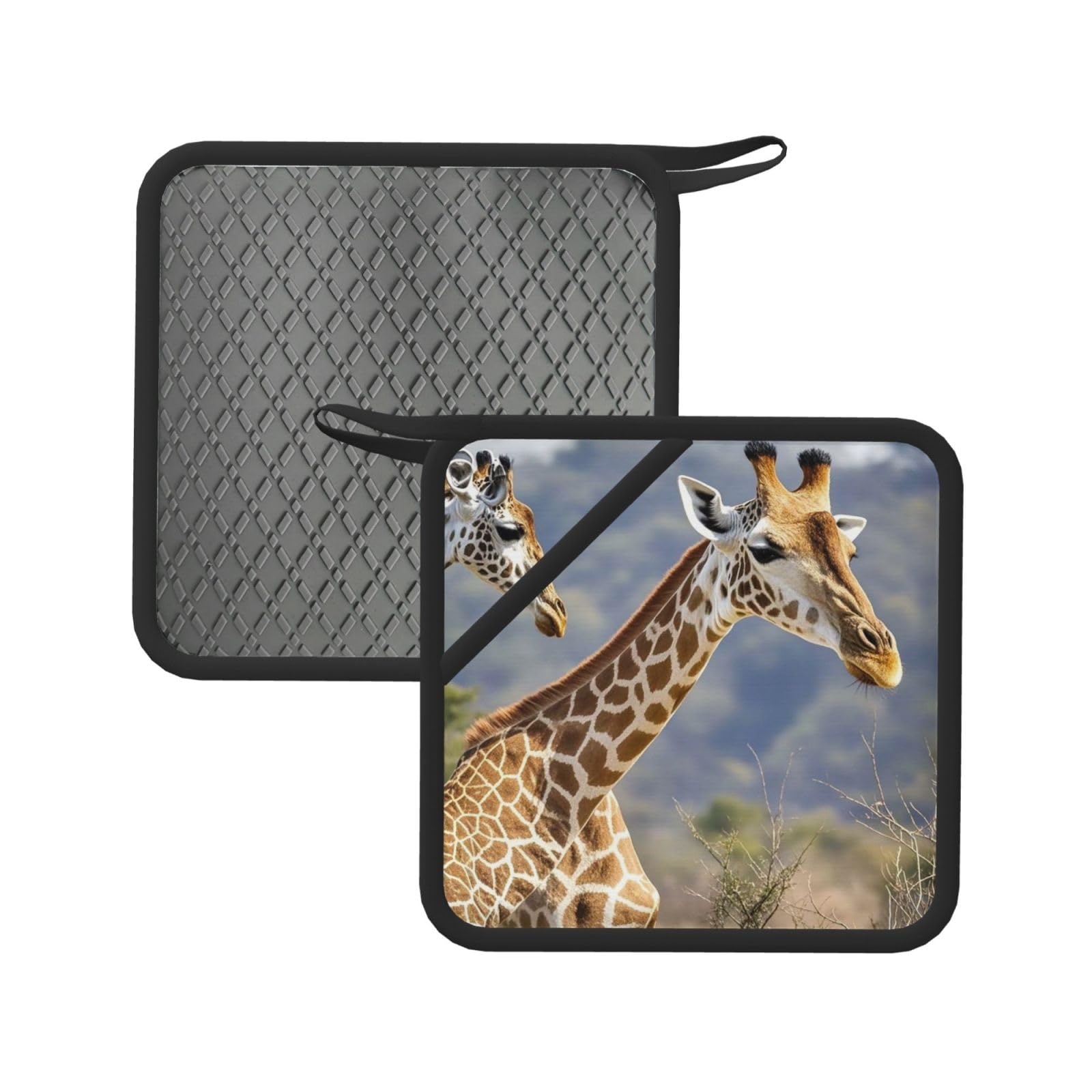 Pot Holders Set of 2 Kitchen Heat Resistant Potholders Giraffe Silicone Aunty-hot Pad Cotton Lining Oven Hot Pads for Cooking Baking BBQ Microwave Kitchen