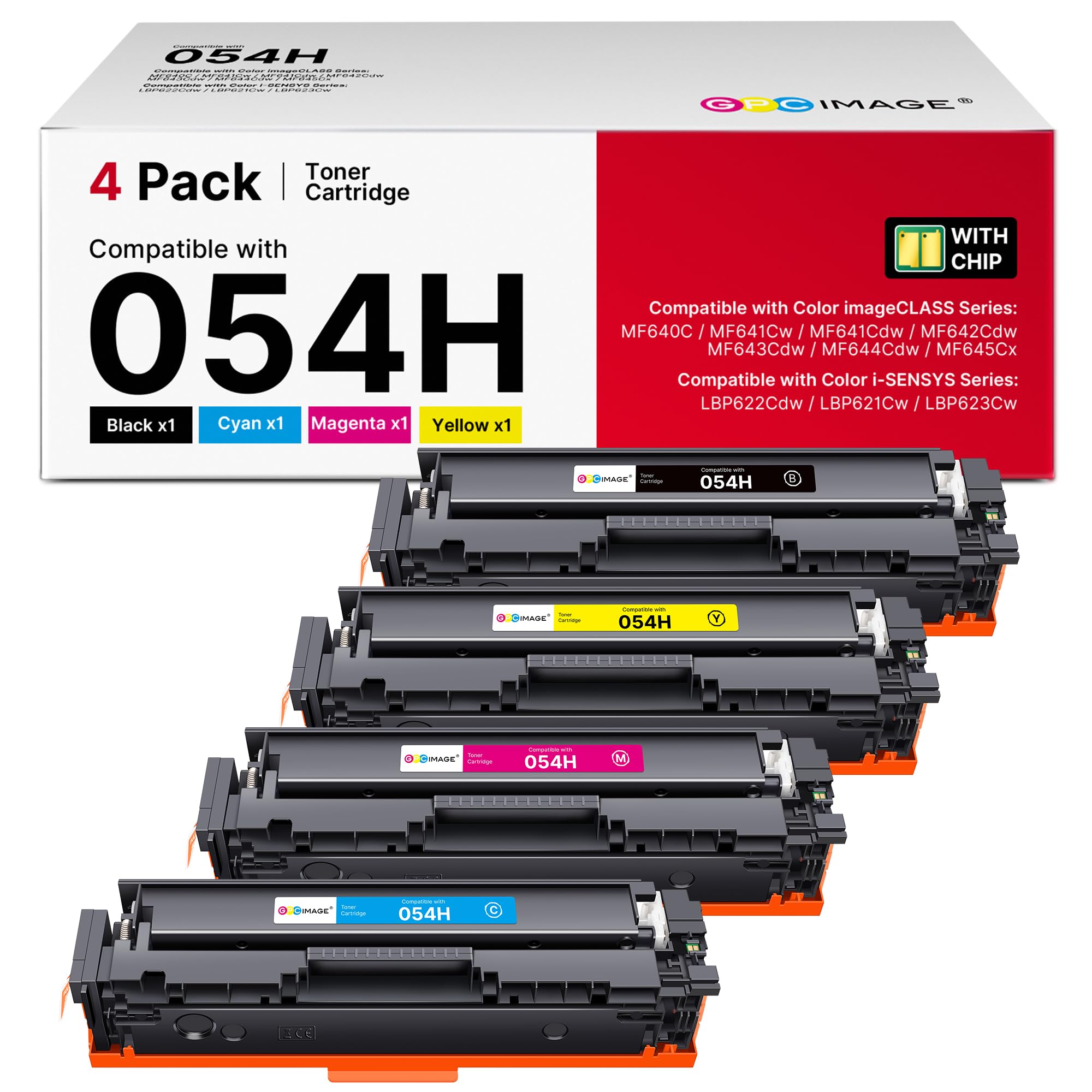 054H 054 Toner Replacement for Canon 054H 054 Toner Cartridge Set 4 Pack | work for Canon MF642Cdw Toner Cartridges for Color imageCLASS MF644Cdw MF642cdw MF641Cw LBP622Cdw, CRG-054H Cartridge 054