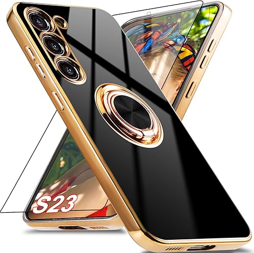 Miniatura 8 de Aitipy Funda para Samsung Galaxy S23 con protector de pantalla, soporte de anillo de rotación de 360 integrado, soporte magnético, borde chapado