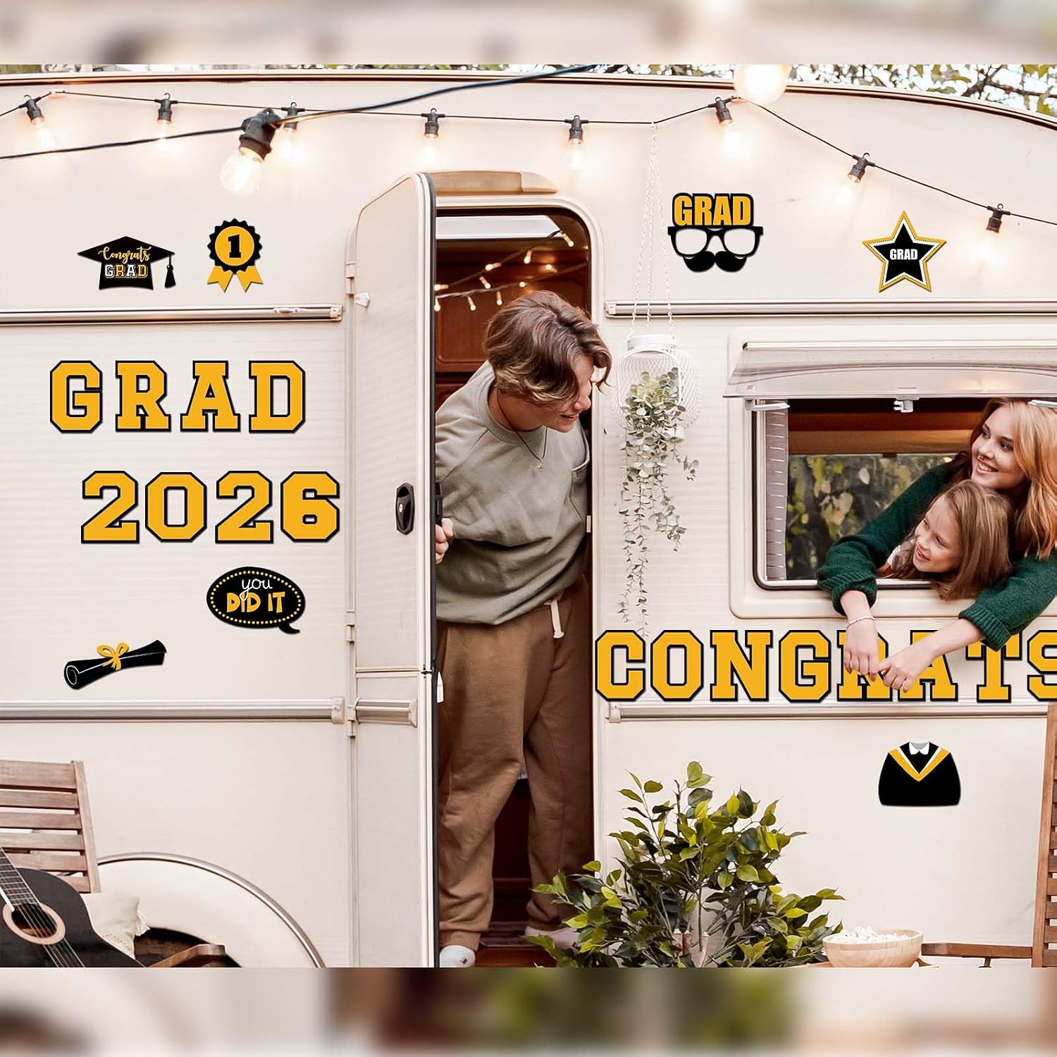 23 Pcs 2026 Graduation Car Magnets Black Gold Grad Fridge Magnets Car Garage Door Magnetic Stickers Congrats Grad Magnetic Refrigerator for Graduation Party Decorations Supplies (Black Gold)