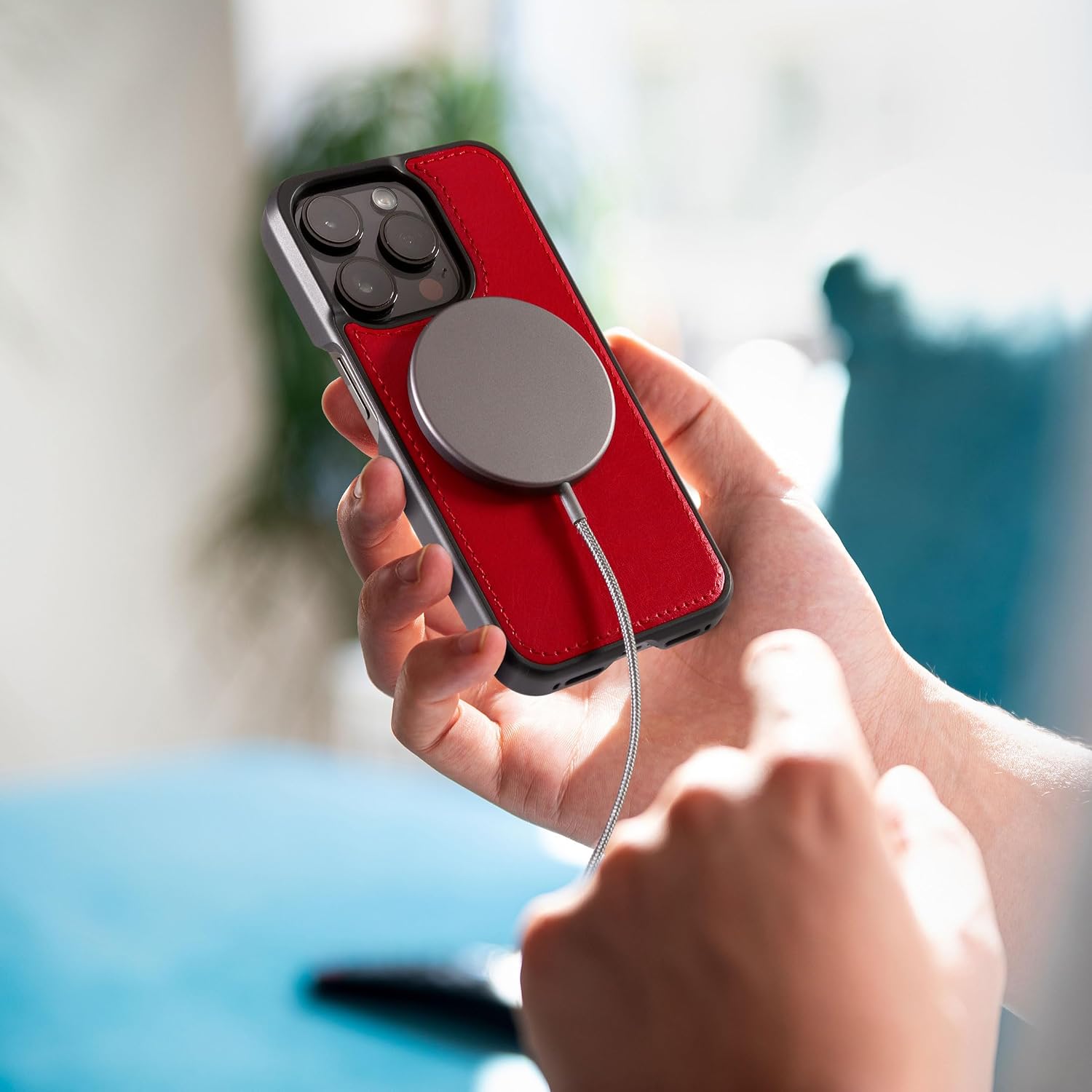 Dreem Bundle: Fibonacci Wallet-Case for iPhone 13 Pro with Empower Wireless Charger Pad [Red]