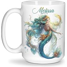 Custom Name Enchanting Mermaid Mug, Personalized Sparkling Mermaid Ceramic Cup, Beautiful Mermaid Coffee Mug 11oz 15oz, Customized Ocean Lover White Cup, Gift For Mermaid Enthusiasts