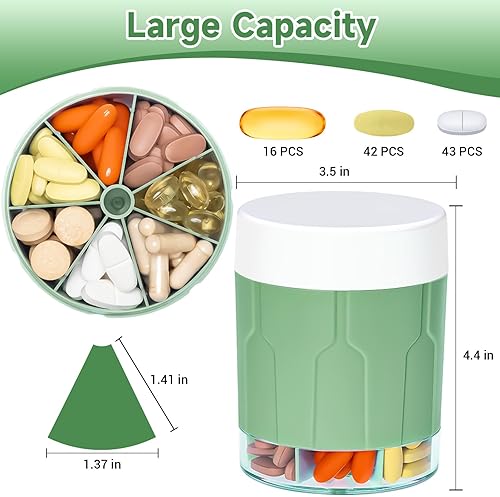 Miniatura 4 de Organizador semanal de pastillas de viaje, organizador de suplementos diarios con 7 compartimentos grandes, pastillero fácil de usar, dispensador