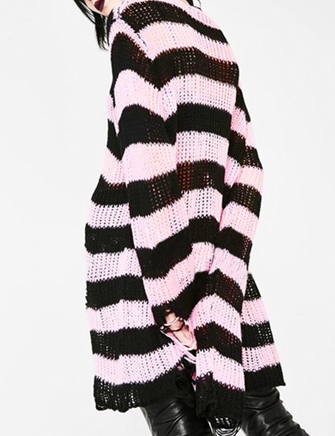 Zhiyouni Punk Gothic Sweater for Women Men Hollow Out Loose Knit Pullover Tops - Image 3