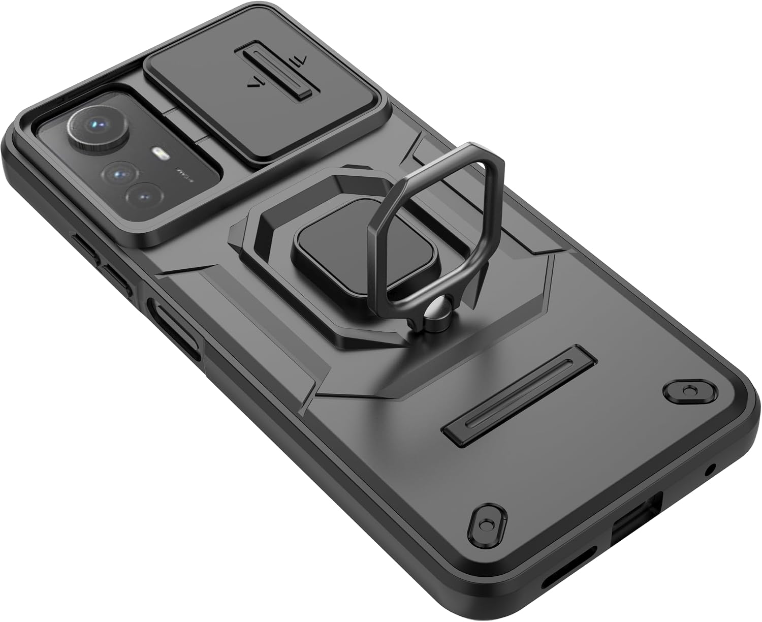 Mobile Phone Case for Xiaomi Redmi Note 12S Support Car Holder Sliding Window Shockproof Protective Phone Cover for Xiaomi Redmi Note 12S Military Cases Lens Protection Gray