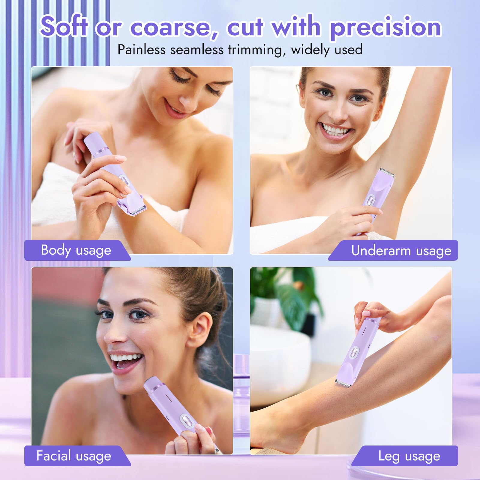 Rasoio Elettrico Donna 2 in 1, Ricaricabile Epilatore Elettrico Donna, IPX7 Impermeabile, Depilazione Indolore Rasoio per Corpo Ascelle Gambe Bikini, Uso Bagnato e Asciutto