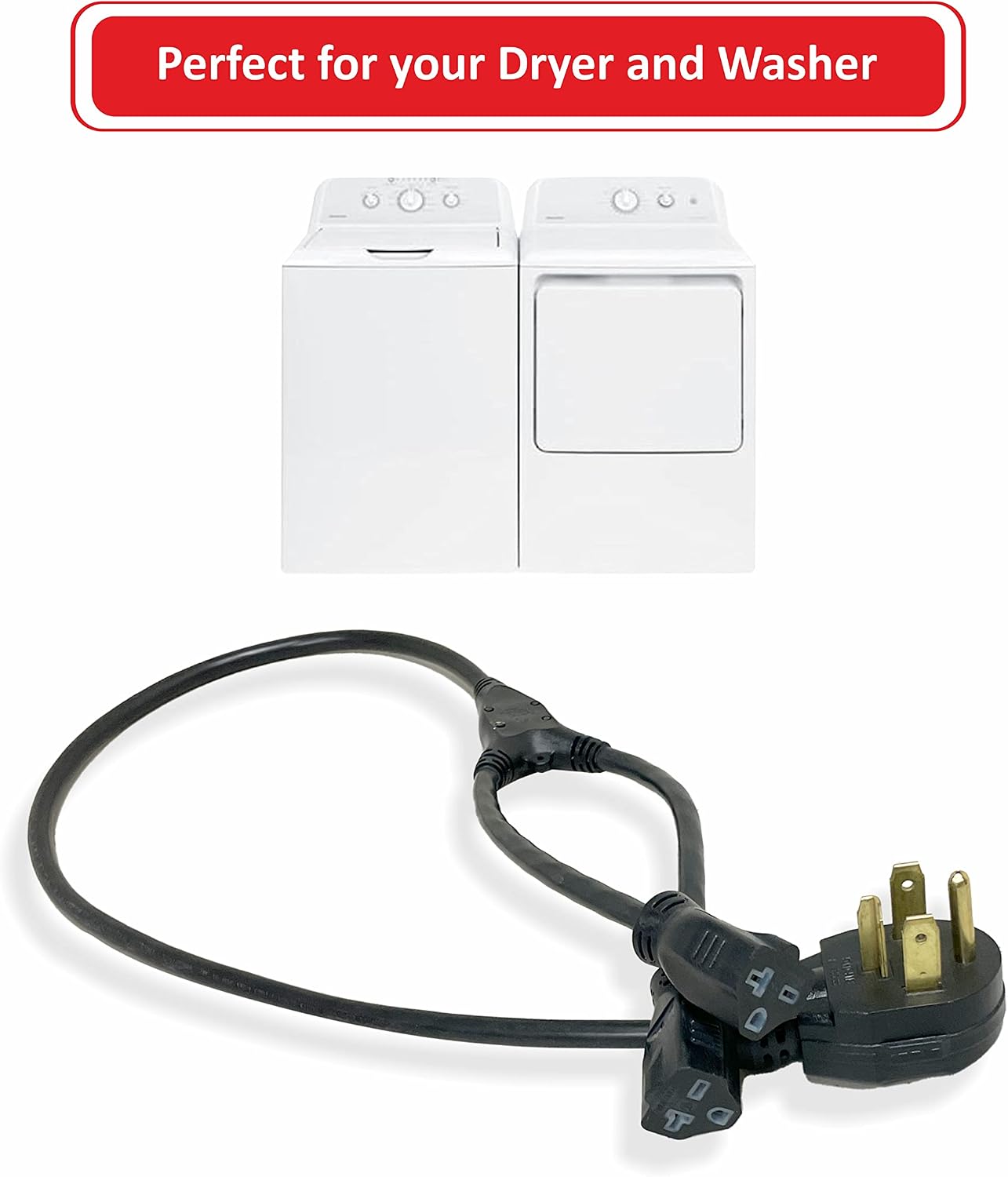 Summit YCORD3P NEMA 14-30P 3-Prong 208-240V Y Cord Male can Connect with NEMA 6-20R or NEMA 6-15R Female, 44 Inch Long, UL Standard, Perfect for Your Dryer and Washer or Any Other Appliance