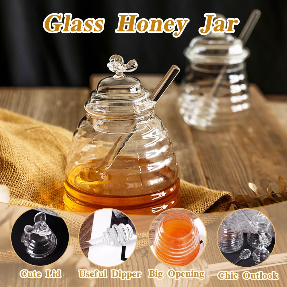 Aazon.co: Loscarol Honey Jar With Dipper And Lid, 8 Oz Glass Honey Pot Dispenser With 2