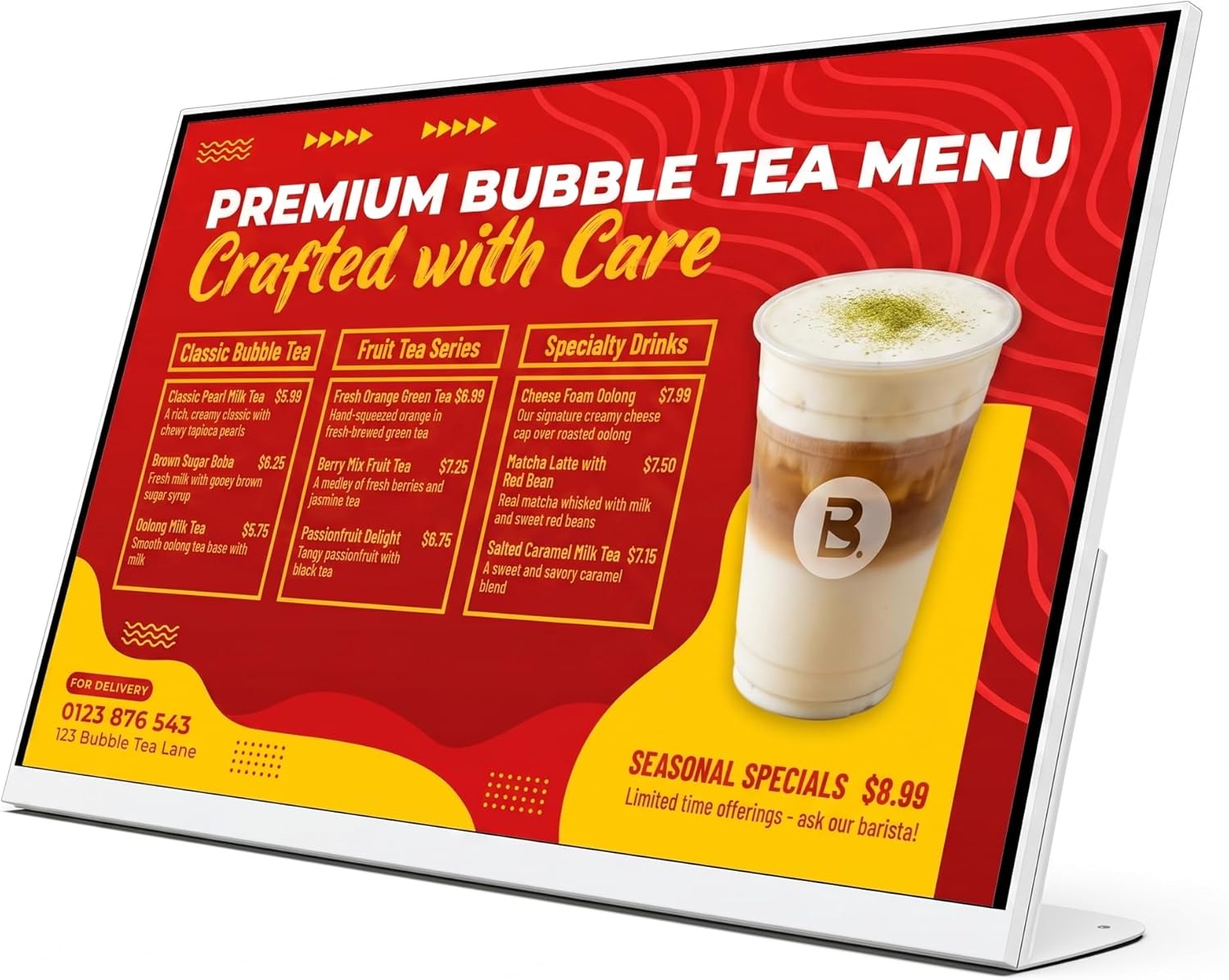 23 Inch Desktop Digital Menu Board, HD Digital Signage Retail Store Monitor, Commercial Display Advertising Screen Android with CMS, Electronic Menu Display for Milk Tea Shop/Restaurant