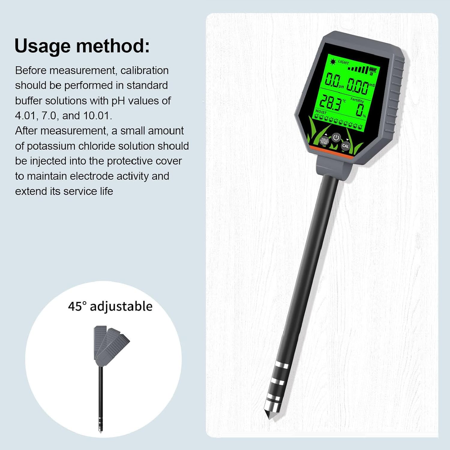 Soil PH Tester, 6 in 1 Soil Test Kit for Gardening Deals, Air Humidity Temperature Illuminance Measurement, Digital Soil Meter with LCD Display for Industrial Applications