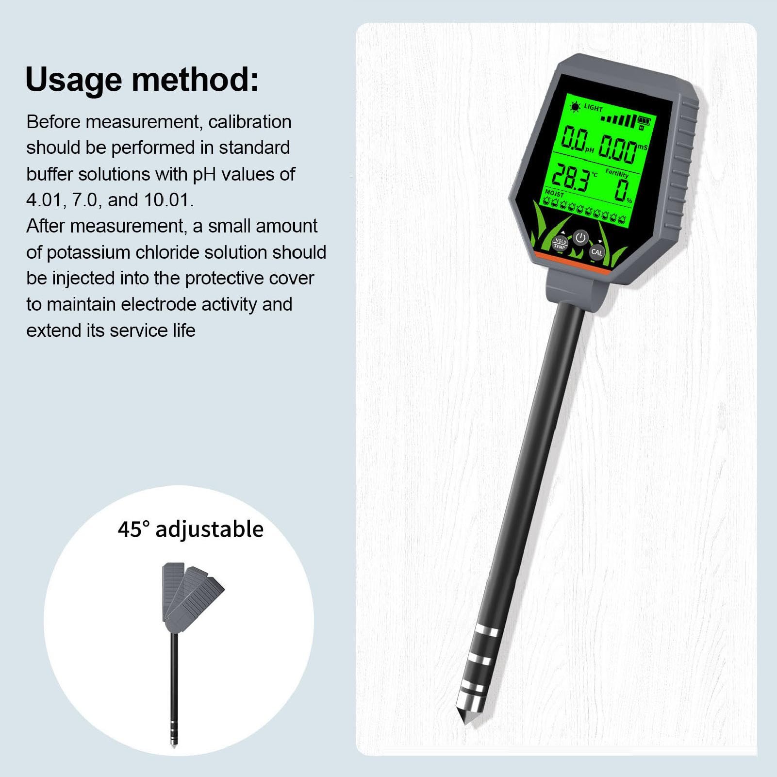 Jectse Medidor de Humedad del Suelo Probador de PH Digital, 6 en 1 Ph/Aire Humedad/Humedad/Temperatura/medidor de Ligereza, para Plantas de Agua de Jardín