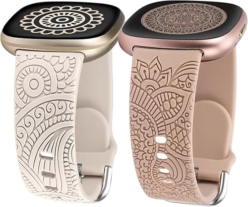 TOYOUTHS Paquete de 2 bandas bohemias grabadas con estampado floral compatible con bandas Fitbit Versa 4Sense 2Versa 3Sense