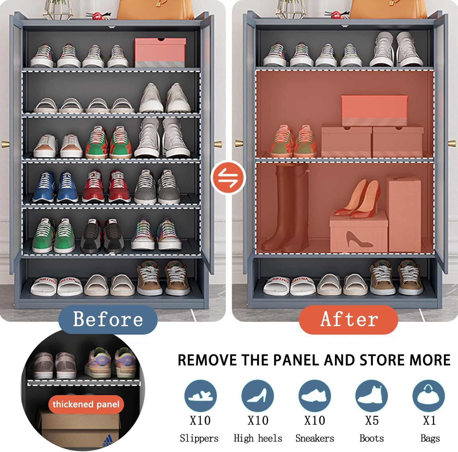 7-Tier Shoe Cabinet with Doors, Large Shoe Storage Cabinet for Entryway, Bamboo Shoe Organizer Storage for 36-40 Pairs, Modern Freestanding Shoe Rack for Hallway, Living Room, Closet