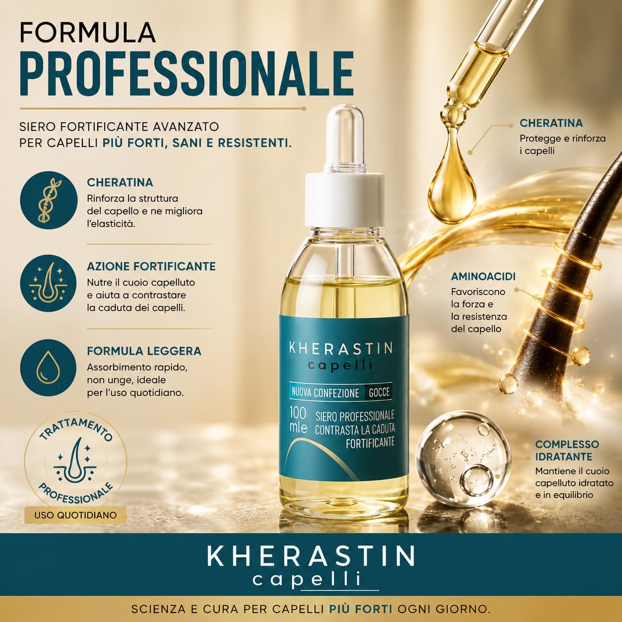 Kherastin Gocce 200ml Trattamento Anticaduta Capelli Uomo Donna | Extra Forte, Rinforza Bulbo, Stimola Ricrescita, Fortificante Naturale
