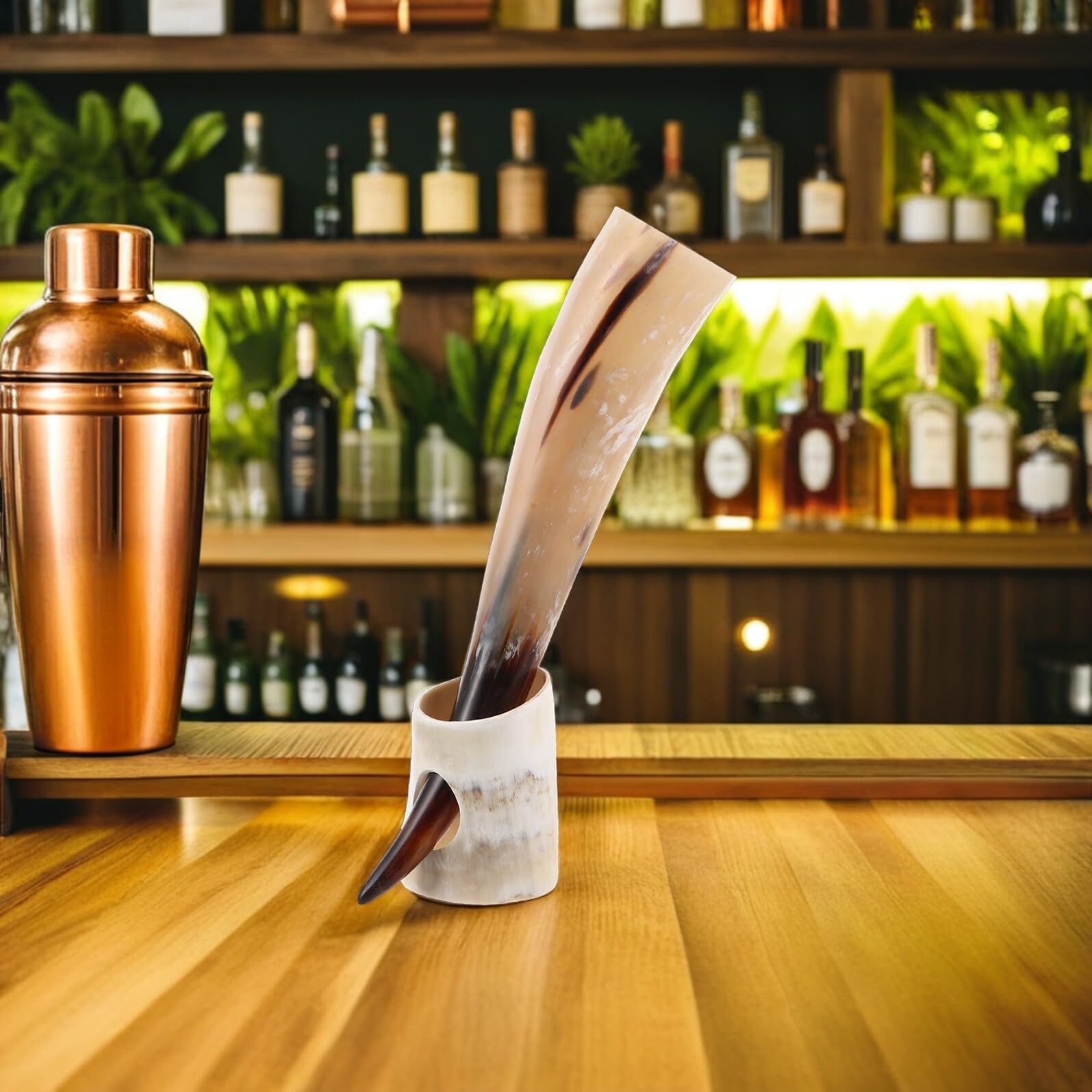 SHINEOFI Tazza da Bere in Corno di Bue Supporto Design Vichingo Unico Artigianato Autentico per Birra e Collezioni