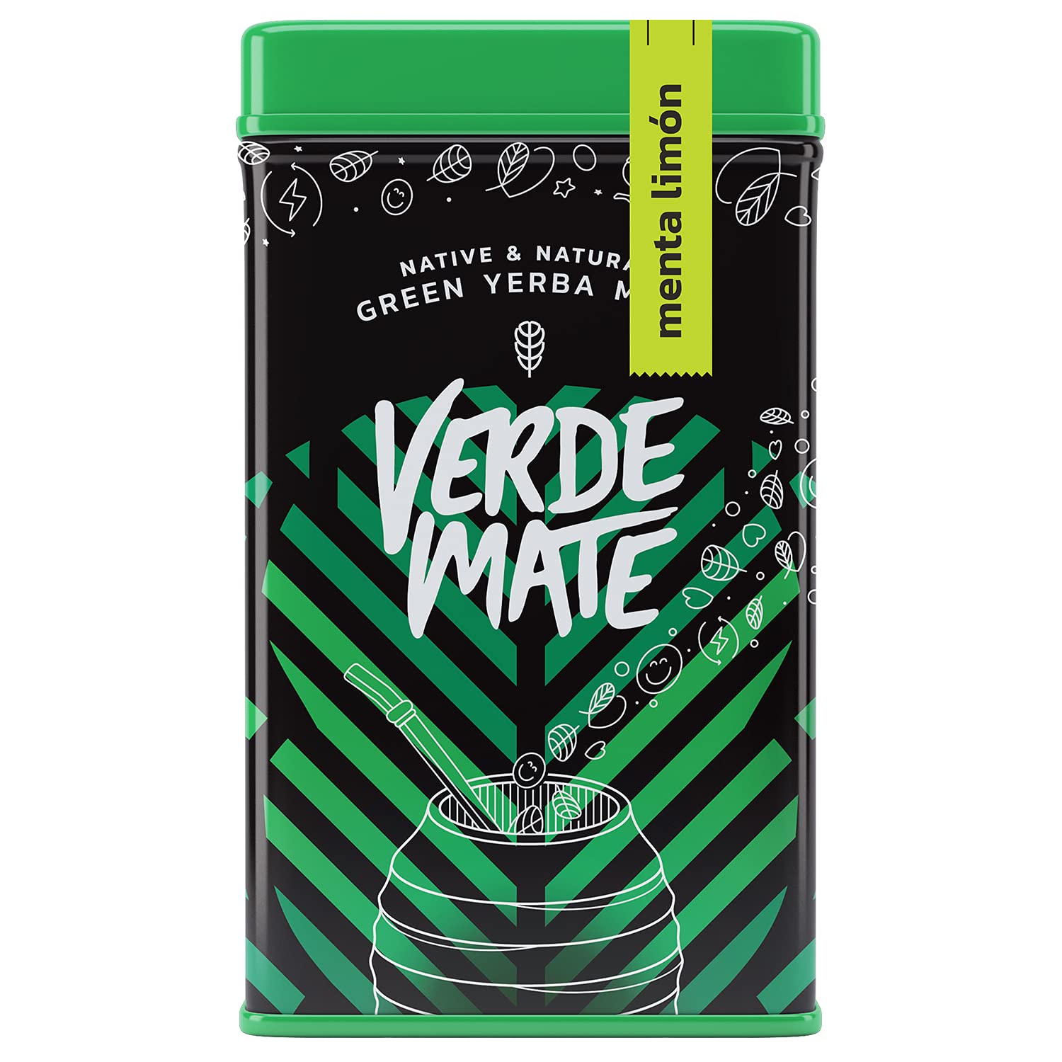 Verde Mate Green Menta Limon 0,5 kg | Yerbera | Metalowa puszka z dozownikiem | Miętowo-cytrynowa yerba mate 500 g | Brazylijska | Zielona yerba mate | Yerba mate z Brazylii | Suszona powietrzem
