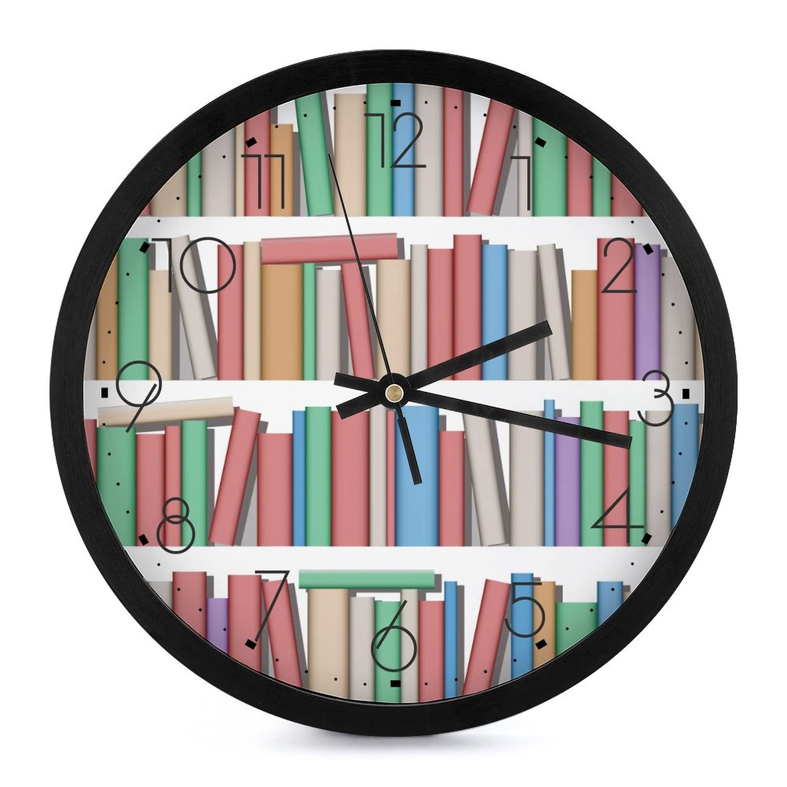 Horloge murale ronde 25cm grands chiffres style bibliothèque pour salon