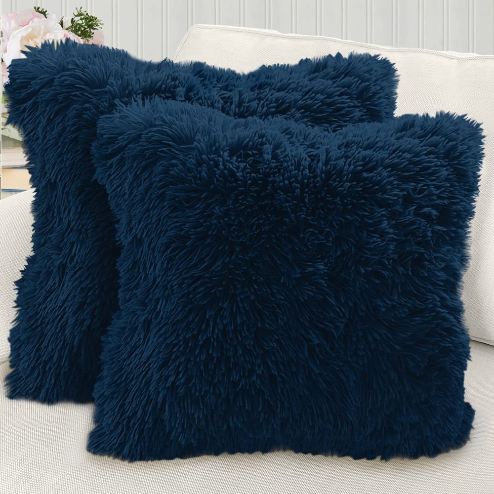 The Connecticut Home Company Throw Pillow Covers, Set of 2, Soft Shag Decorative Pillowcase Sets