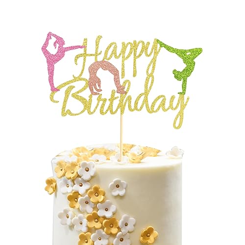 Arthsdite Decoración de pastel de gimnasia para decoración de fiesta de cumpleaños de bebé niña, decoración de fiesta de feliz cumpleaños, purpurina Arthsdite Decoración de pastel de gimnasia para decoración de fiesta de cumpleaños de bebé niña, decoración de fiesta de feliz cumpleaños, purpurina