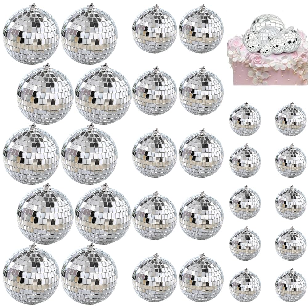 Lubastia 30PCS Mini Mirror Balls w/Strings, Disco Lights, Party Decorations for Dance Floor, Garden Mirror Decor