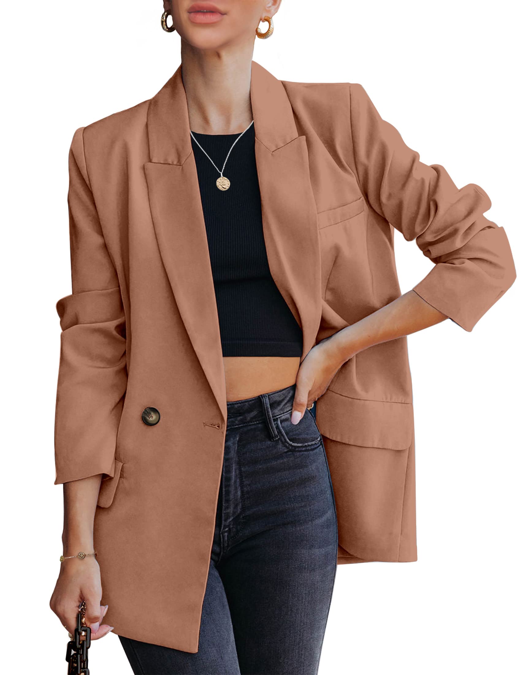 Blazer Jackets for Women Work Casual Office Long Sleeve Fashion Dressy Business Outfits, Toasted Nut, Large-image-36