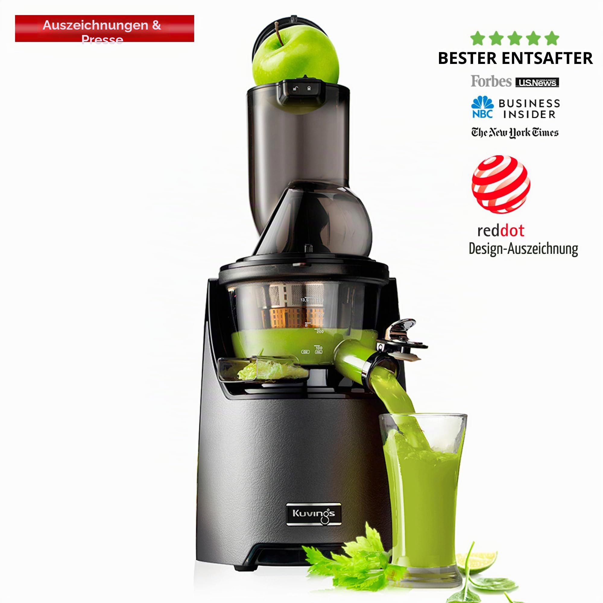 Kuvings EVO820 Slow Juicer Saftpresse – Entsafter mit großem Einfüllschacht und starkem 240W Motor für gesunde Obst- und Gemüsesäfte (Gray)
