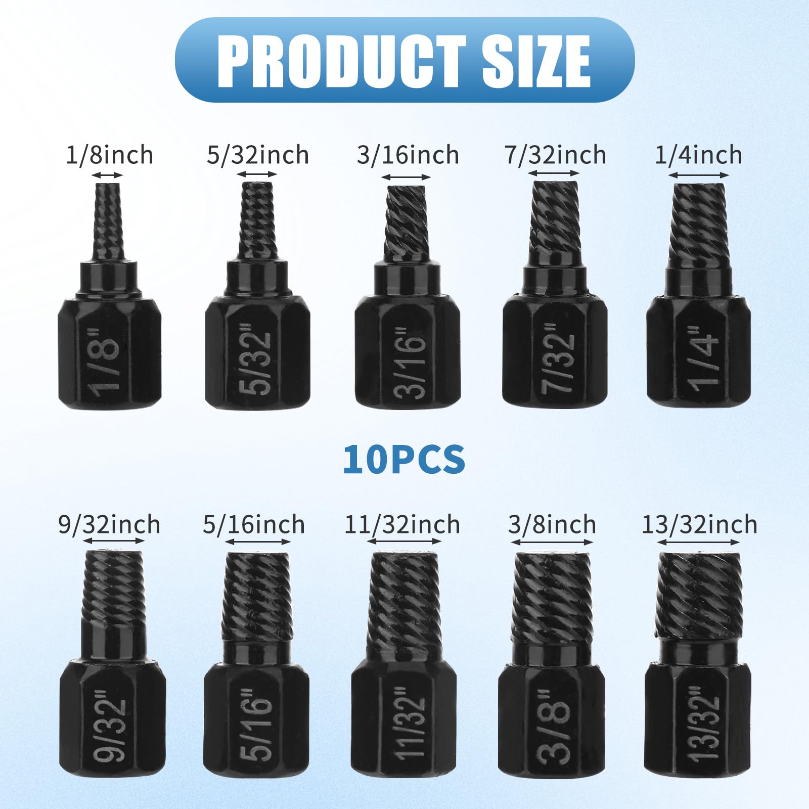 10 Pcs Heavy-Duty Hex Bolt Extractor Kit,Stripped Screw Extractor Set,Screw Remover and Extractors,Small Screws Extractors for Removing Damaged Bolt Stud Nut Socket Screws(Black)