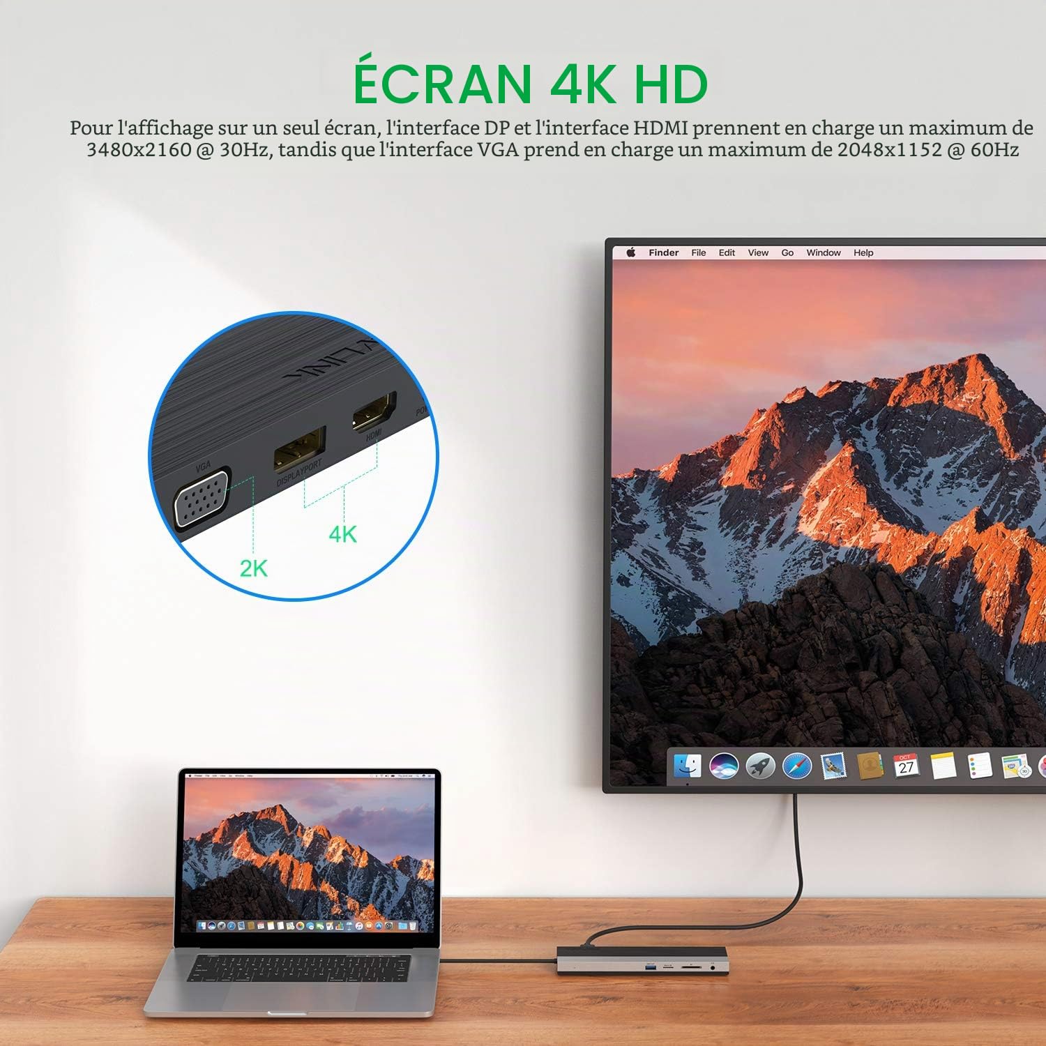 WAVLINK Station d'accueil USB-C, Triple Affichage(DisplayPort+HDMI+VGA), PD100W, Docking Station USB C avec USB3.0&2.0, Rj45, Audio&Mic, Lecteur de Carte SD&Micro SD, pour Mac Os, Windows