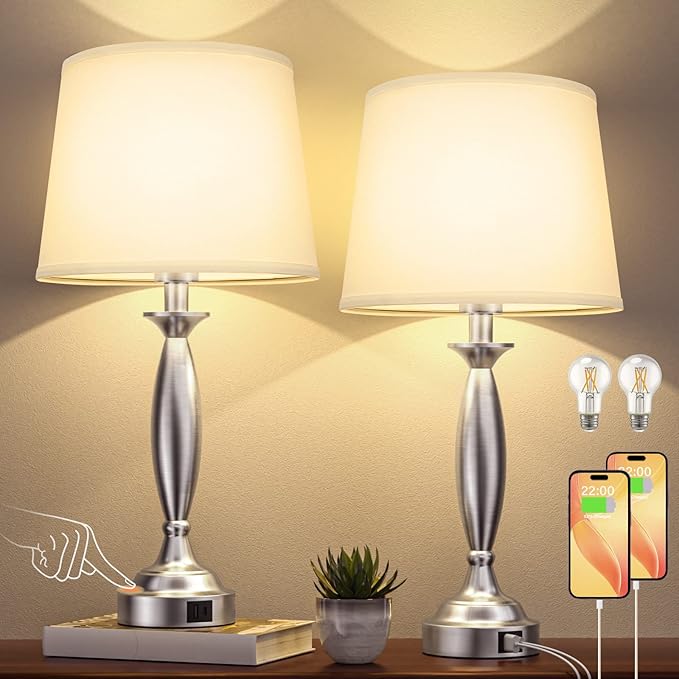 Lámpara de Mesa Táctil LED con USB, 2 Unidades, 22.5 pulgadas, Blanca miniatura 5