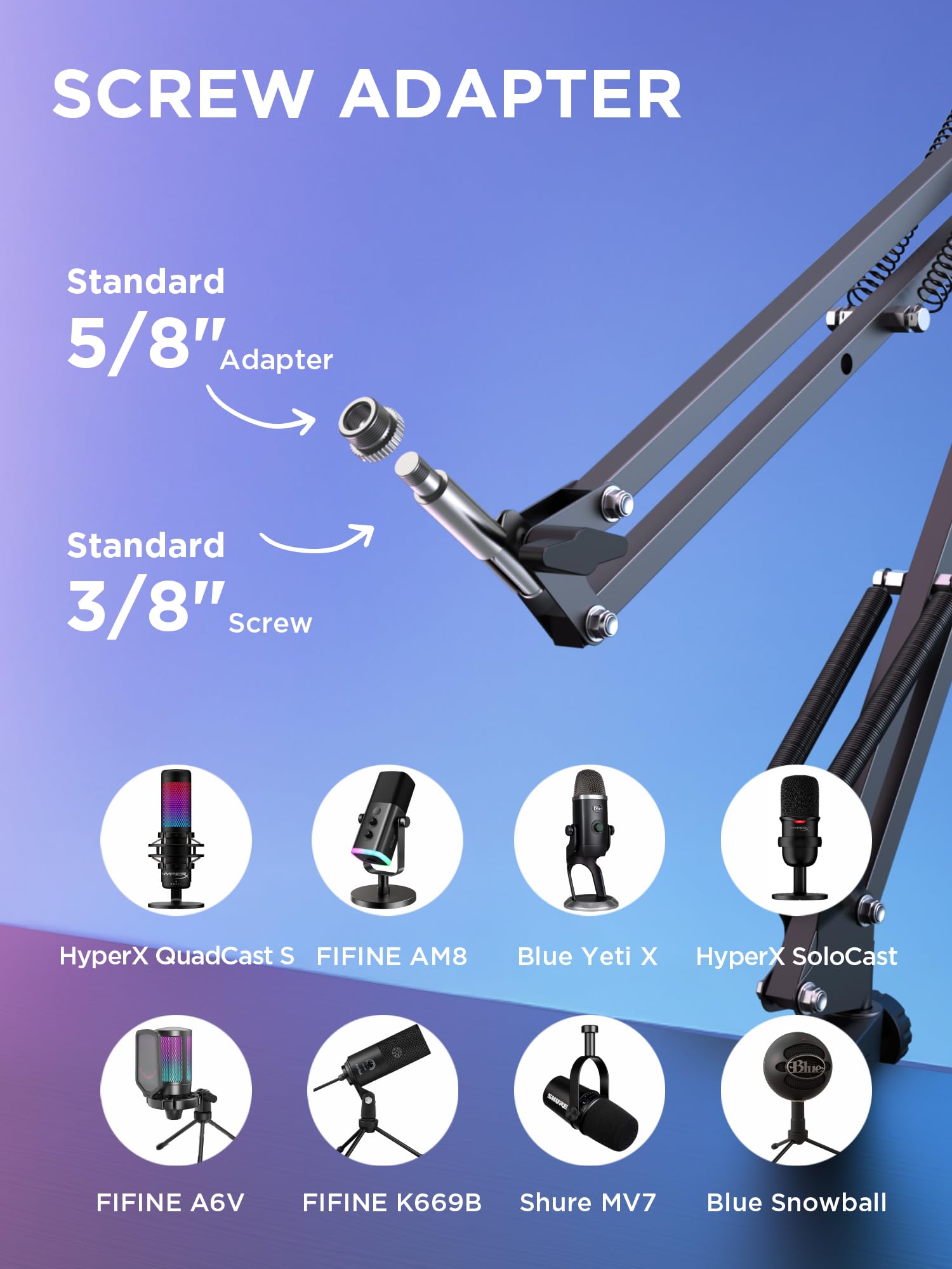 InnoGear Boom Arm Microphone Mic Stand for Blue Yeti HyperX QuadCast SoloCast Snowball Fifine Shure SM7B and other Mic, Medium