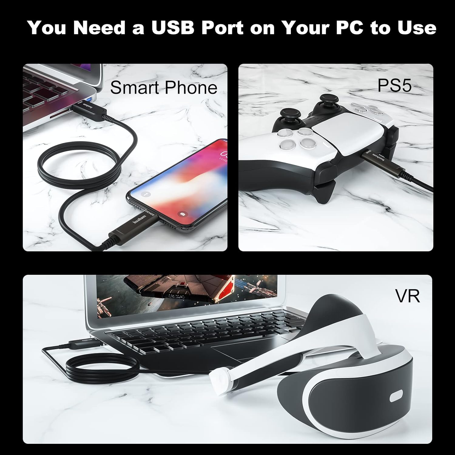 huaham fiber optic usb a to usb c cable10m33ft long distance transmission slim usb 3 1 cable aoc 10gbps ultra high speed usb cable for vr xbox 360