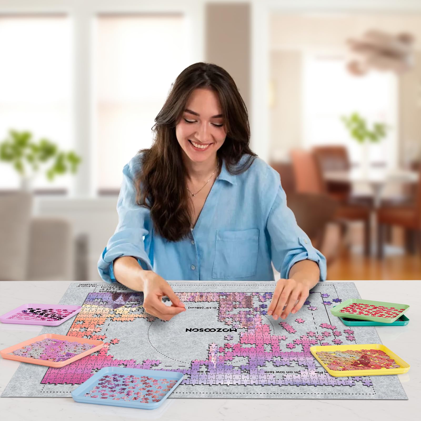 MOZOOSON 6 Bandeja Clasificadora de Rompecabezas, Puzzle Organizer, Guarda Puzzle hasta 1000 1500 2000 Piezas, Prácticos Accesorios para Puzzles