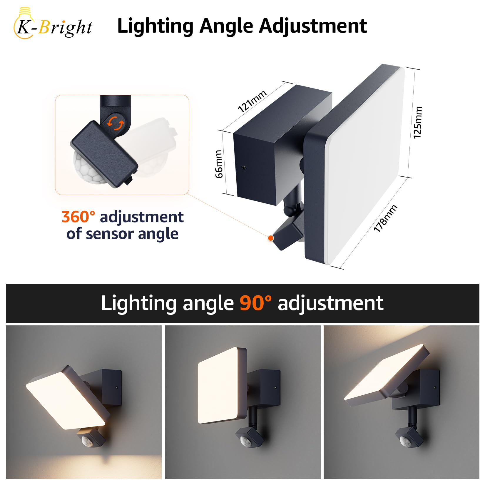 K-Bright Außen Wandleuchte mit bewegungsmelder Anthrazit RAL 7016 | Warmes Licht aussenlampe mit bewegungsmelder aus Aluminium, 24W IP65 wasserdicht außenleuchte für Balkon, Garage, Garten