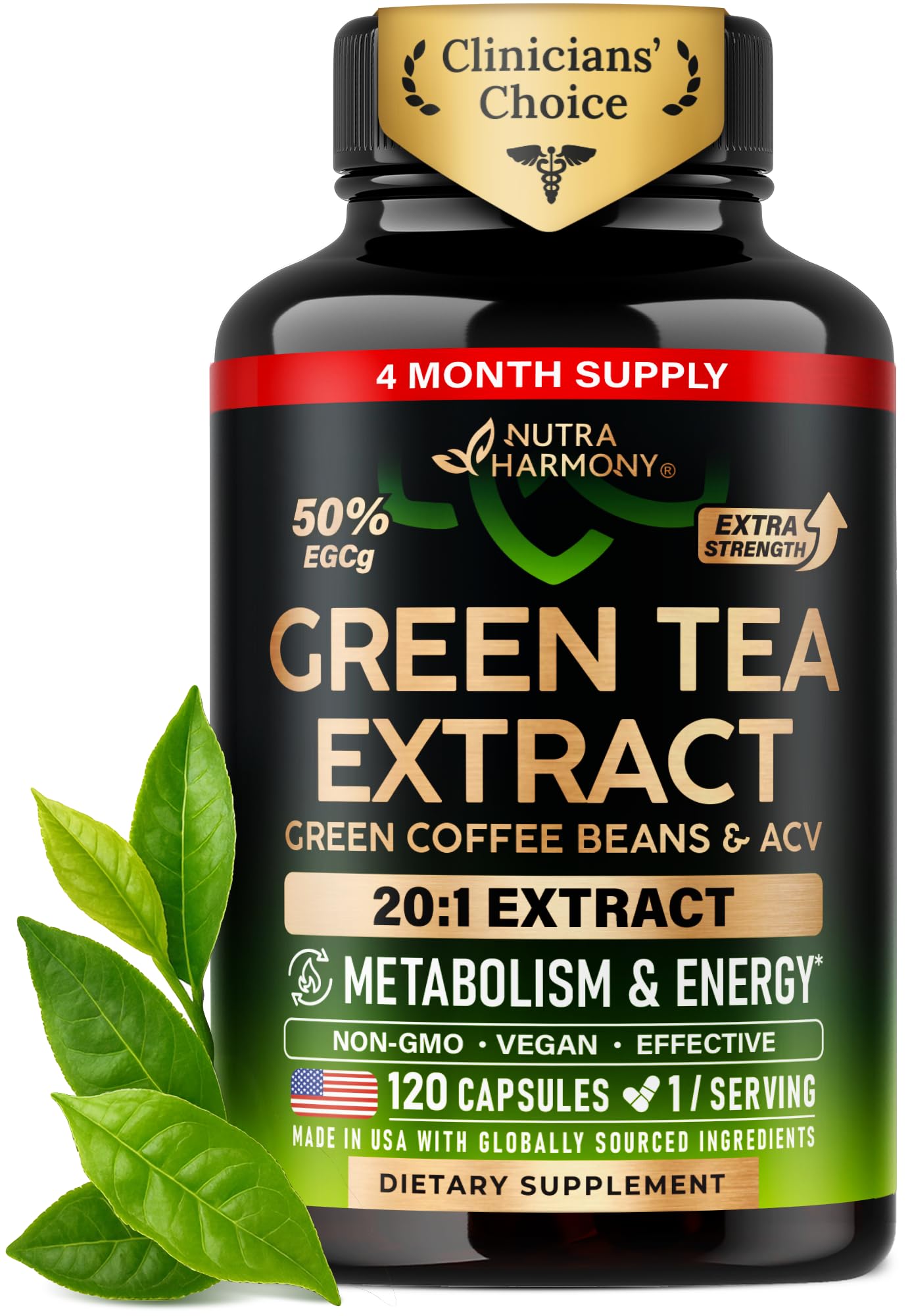 Green Tea Extract 20:1 + Green Coffee Bean & Apple Cider Vinegar - 120 Caps