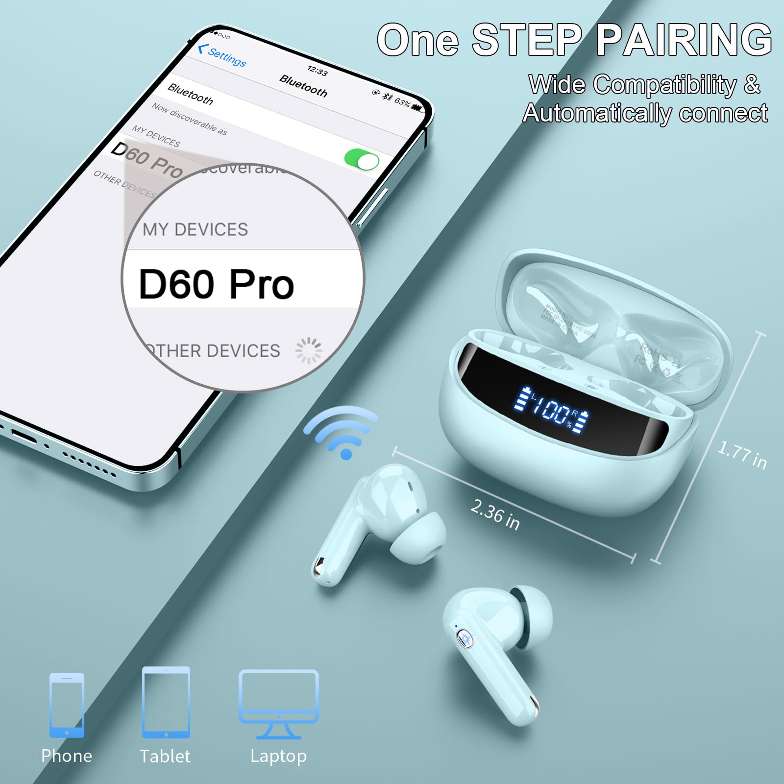 Auriculares inalámbricos Bluetooth 5.4, auriculares Bluetooth 4 ENC con cancelación de ruido, 50 horas de tiempo de reproducción, auriculares inalámbricos, estéreo HiFi, IP7 resistente al agua