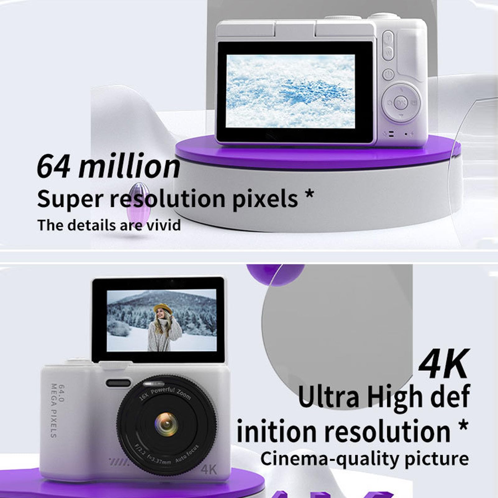 Tangxi Fotocamera Digitale da 64 MP con Schermo Ribaltabile Video 4K Zoom Digitale 16x Connettività WiFi LCD Ruotabile da 3" per Vlogging con Flash LED