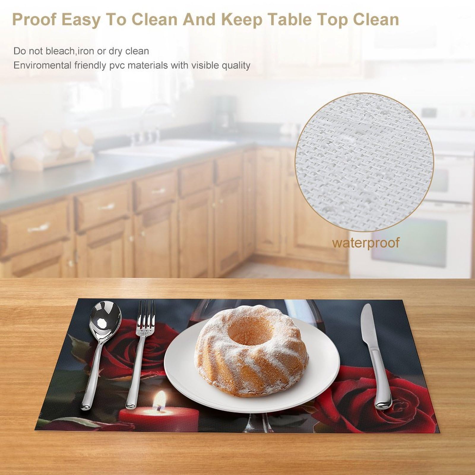 Set di 6 tovagliette all'americana in PVC, lavabili, resistenti al calore, antiscivolo, impermeabili, per interni ed esterni, tavolo da pranzo, cucina, feste e vacanze