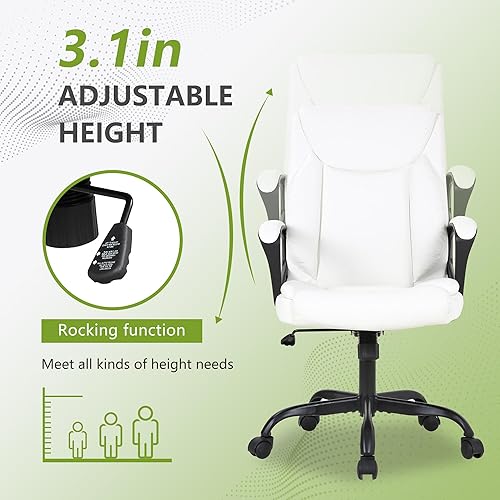 Miniatura 5 de Silla de oficina en casa, silla ergonómica de escritorio de piel sintética, silla ejecutiva giratoria giratoria de respaldo medio con soporte