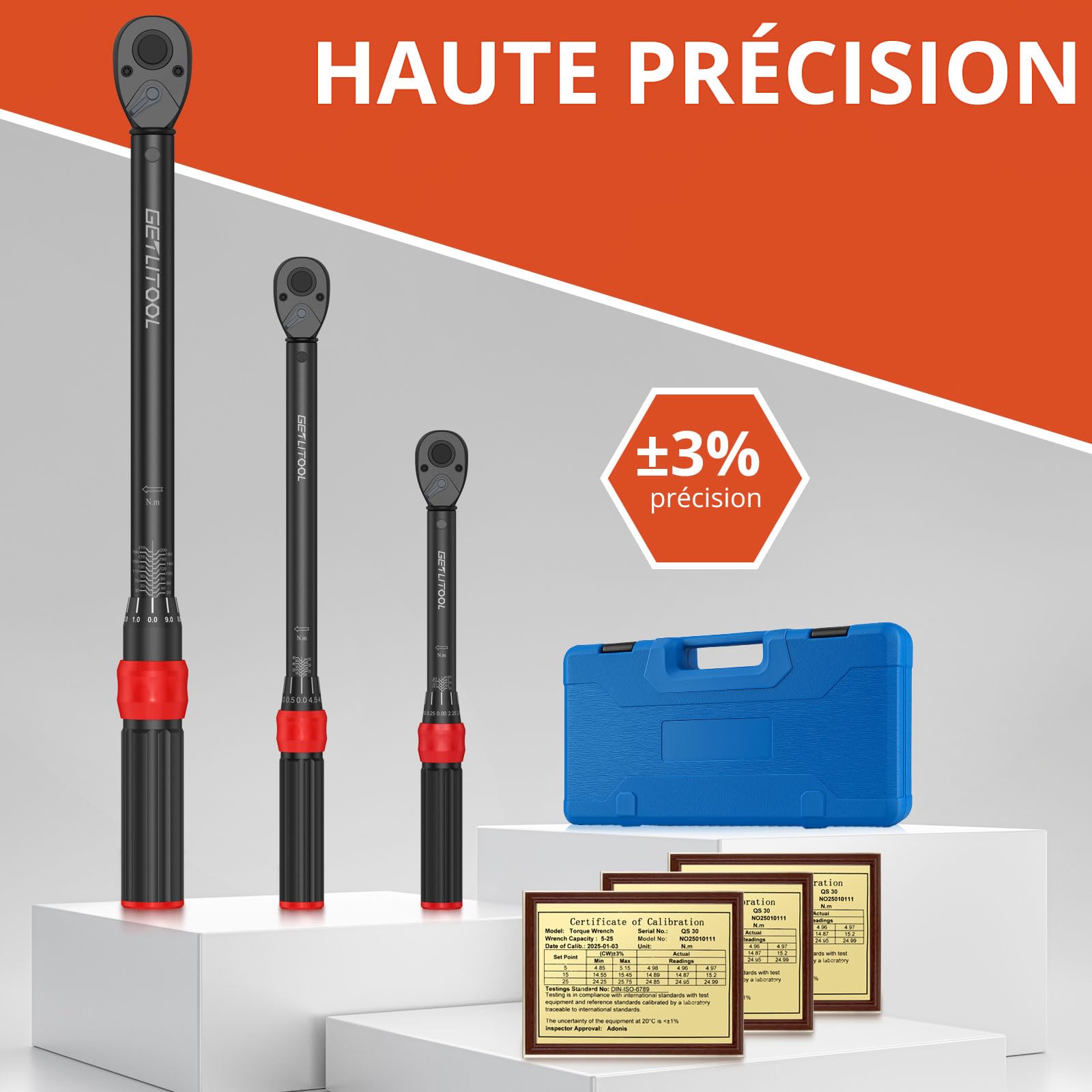 GETLITOOL Clé Dynamométrique Voiture 1/4",3/8",1/2",Torque Wrench 5–210 Nm,Précision ±3%,Alliage d'Acier Haute Résistance,Graduation Laser,Poignée Antidérapante,pour Réparation Auto,Moto,Vélos