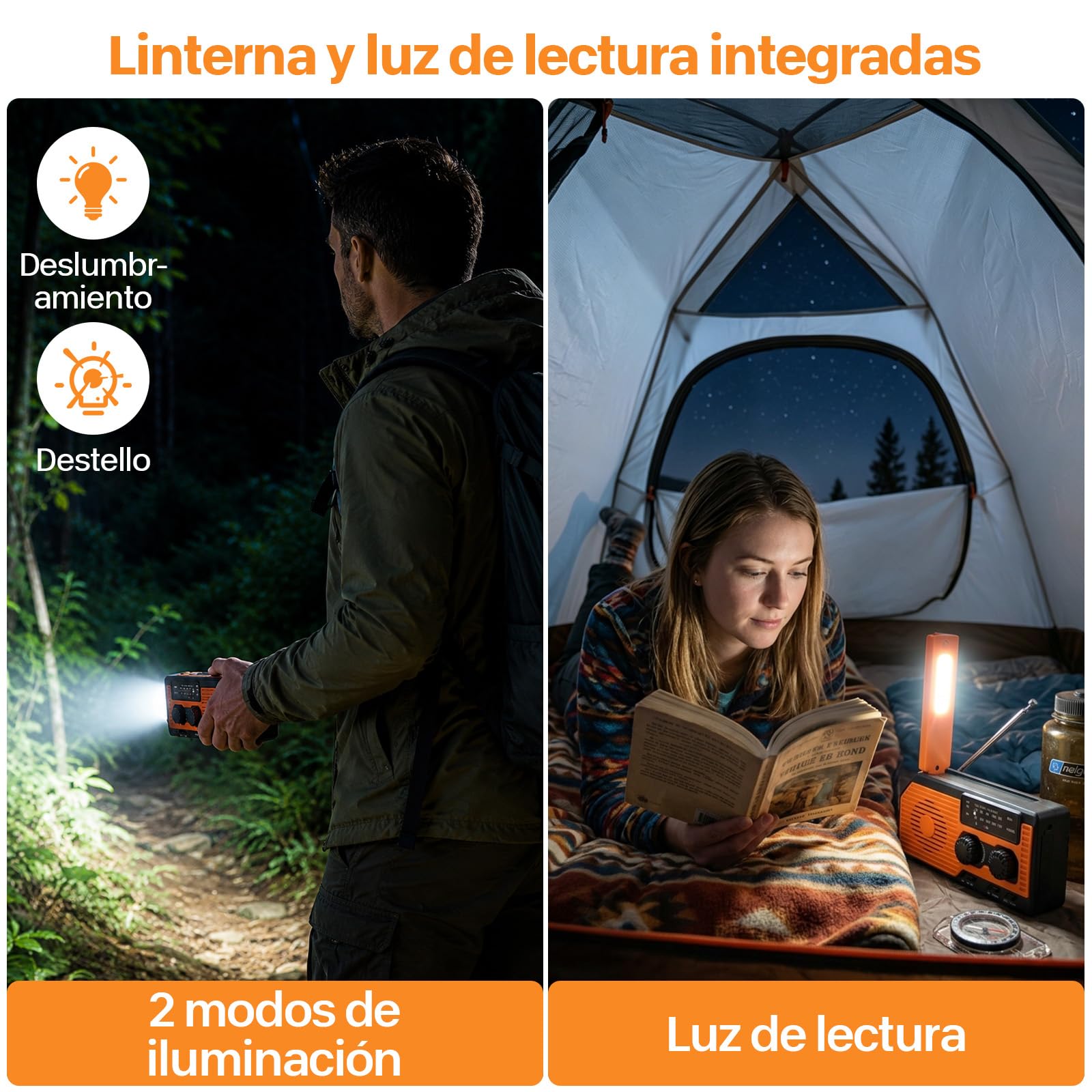 VHV Radio Manivela Solar Emergencia, Emergencia Portátil, Manivela Solar Am/FM/NOAA, Batería Power Bank 5000mAh, Radio de Supervivencia con Manivela, Linterna, Alarma SOS (Color)