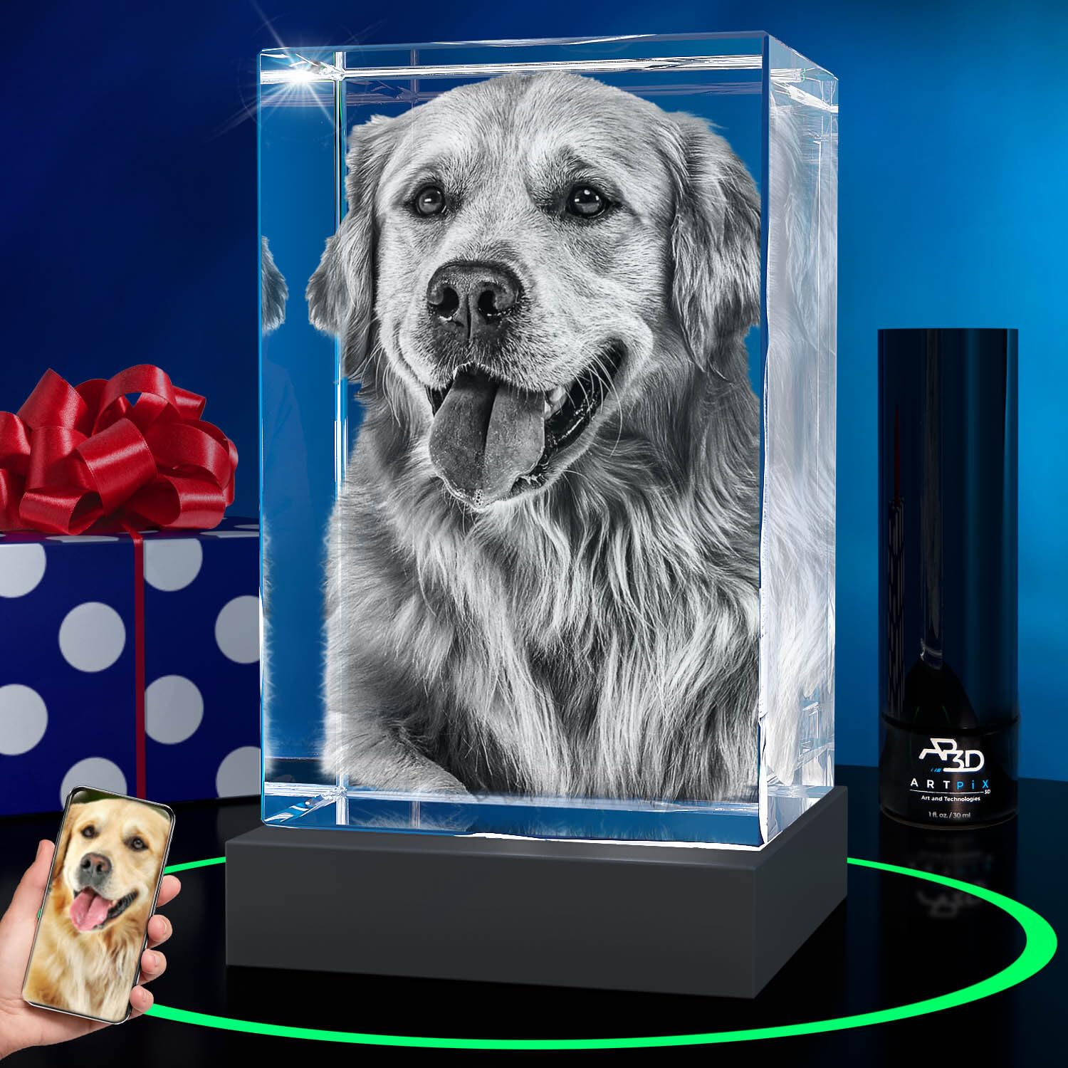 ArtPix 3D Premium Crystal Photo, Personalized Dog Memorial Gifts with Your Own Photo for Dog Lovers, Pet Owners, 3D Laser Etched Picture, Engraved