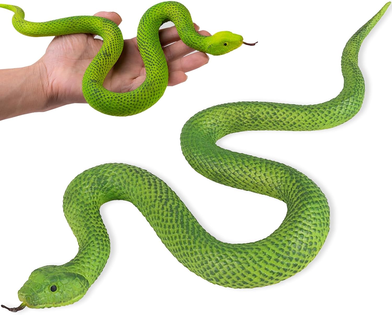 LRCXL Realistic Fake Snakes Toy Soft Rubber Snakes to Keep Birds Away - Green Garden Snake Toys for Garden Props to Keep Birds Away, Scare Squirrels, Mice, Pranks Halloween Decoration Props