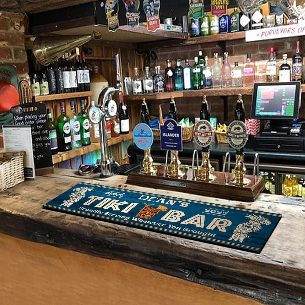 THUYPT Personalized Tiki Bar Mat, Tiki Totem Dish Drying Mat for Tiki Bar Counter Decorations, Beach Bar Backyard Tiki Spill Mat Hawaii Themed Decor Kitchen Bar Accessories (10)